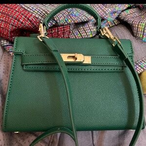 Top handle hunter green mini crossbody bag with gold hardware and extra …